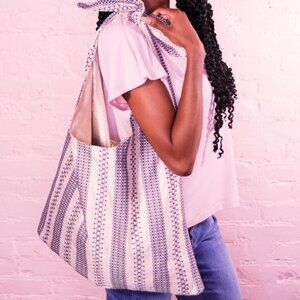 Eva Franco Gold Stripe Denim Oversized Tote Bag